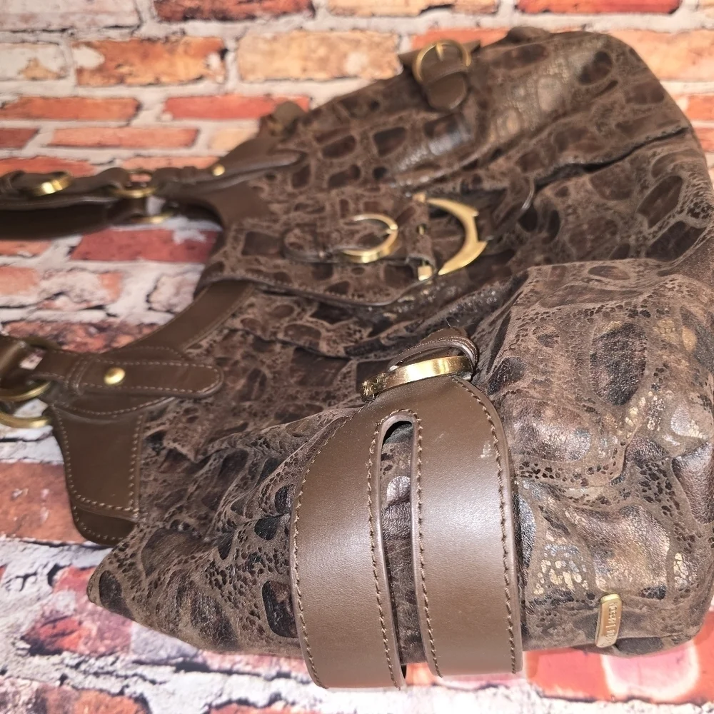 Charlie Lapson Hobo Bag Brown Crocodile Print